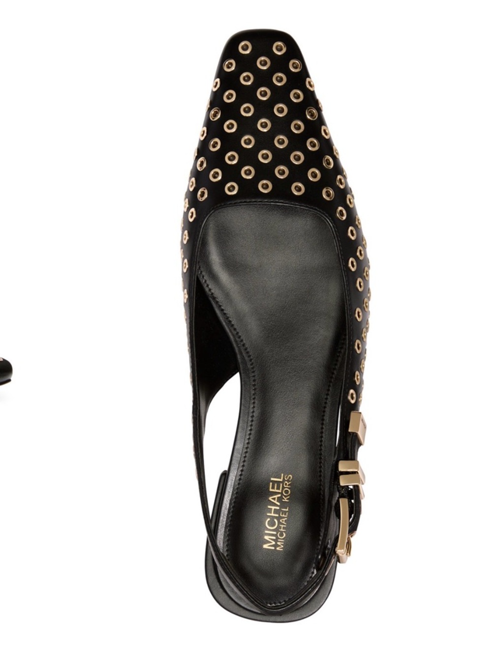 Michael Kors Black Leather Slingback with Gold Grommet Accents